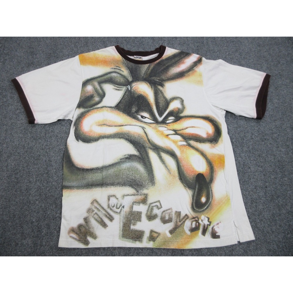 Vintage LOT29 Shirt Mens 3XL White Wile E Coyote Graphic Looney Tunes Cartoon